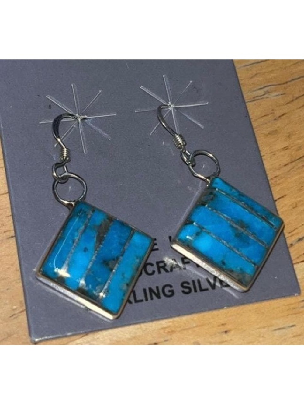 Zuni handmade sterling silver inlay traditional turquoise cluster earrings